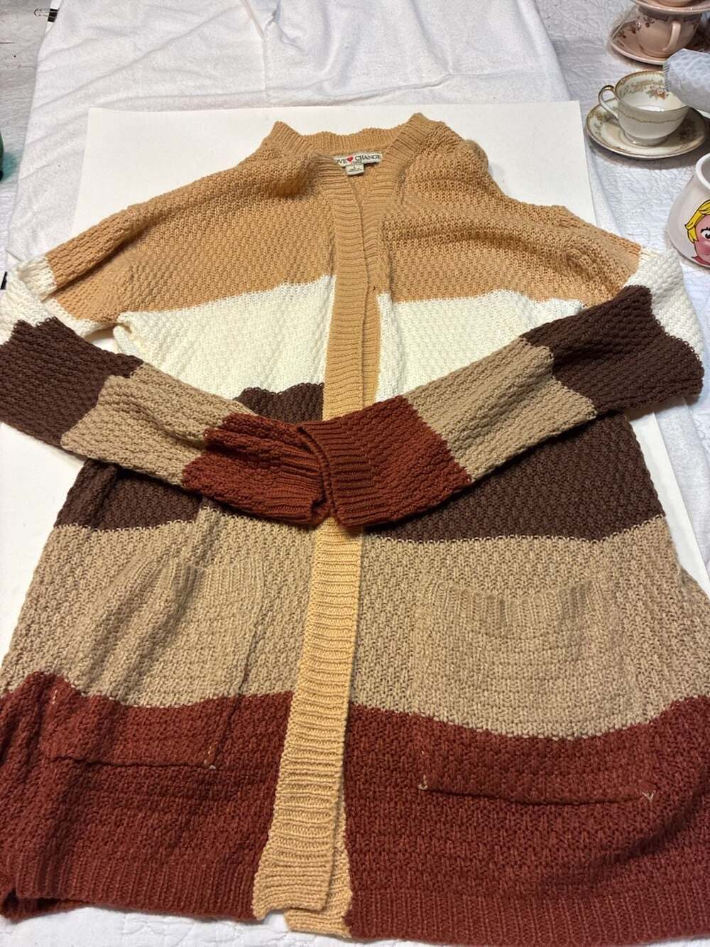 Love Change Italy Women's Colorblock Striped Knit Open-Front Cardigan